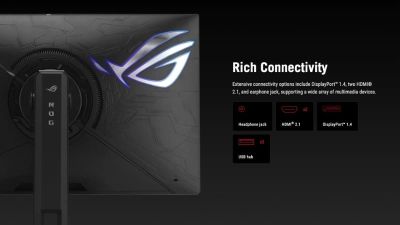 Màn hình Asus ROG Strix XG27AQNGV có nhiều cổng kết nối hiện đại cho dàn máy