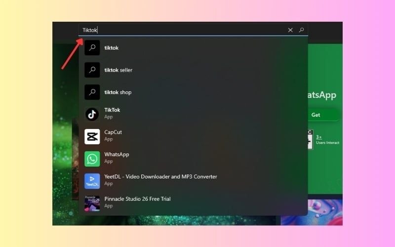 Tìm Tiktok trên thanh tìm kiếm