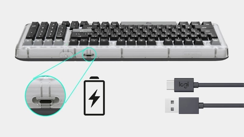 Bàn phím không dây Logitech Alto Keys K98M Graphite có thể sạc qua kết nối có dây