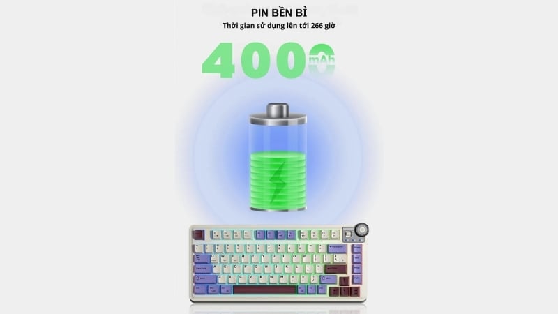 Bàn phím AULA AU75 TM AU7502 có thời lượng pin 4000mah ấn tượng