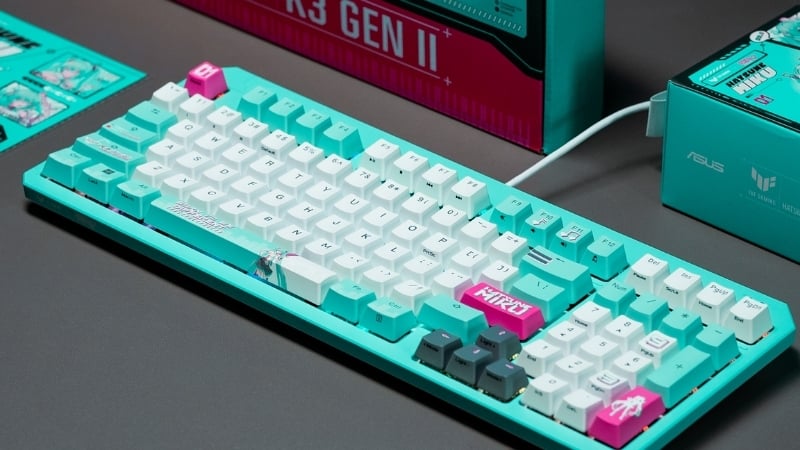 Bàn phím ASUS TUF Gaming K3 Gen II Hatsune Miku có thiết kế 96% nhỏ gọn