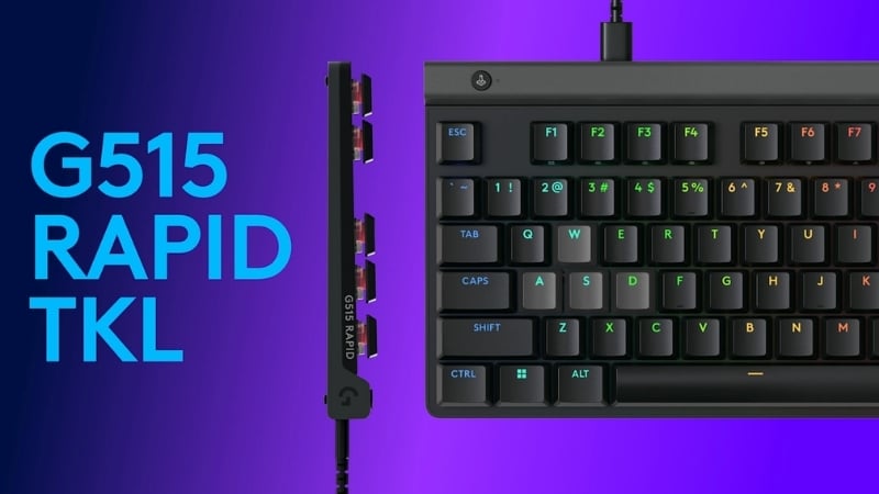 Bàn phím Logitech G515 RAPID TKL RGB Black có thiết kế low‑profile TKL siêu mỏng