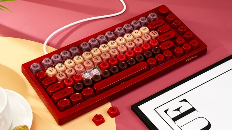 Bàn phím có dây Veekos K75 Wined Red có thiết kế đỏ retro nổi bật
