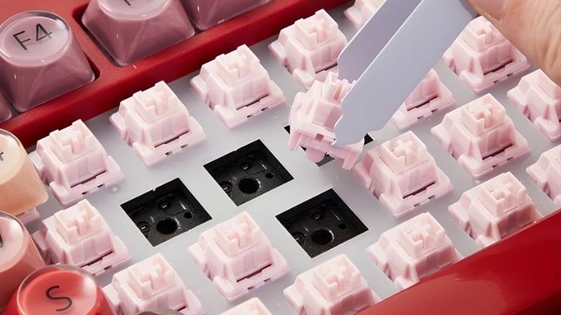 Bàn phím có dây Veekos K75 Wined Red có thể hot-swap linh hoạt