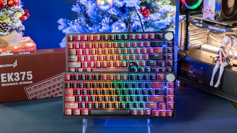 Bàn phím cơ E-Dra không dây EK375 Pro Alpha Red Switch có đèn LED Rainbow nổi bật