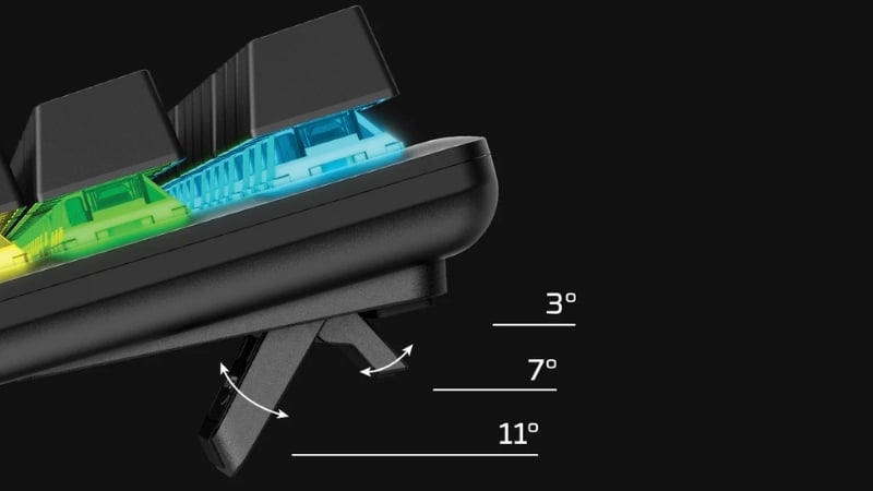Bàn phím HyperX Alloy Origins Core TKL RGB Blue Switch được trang bị 3 độ nghiêng tiện lợi