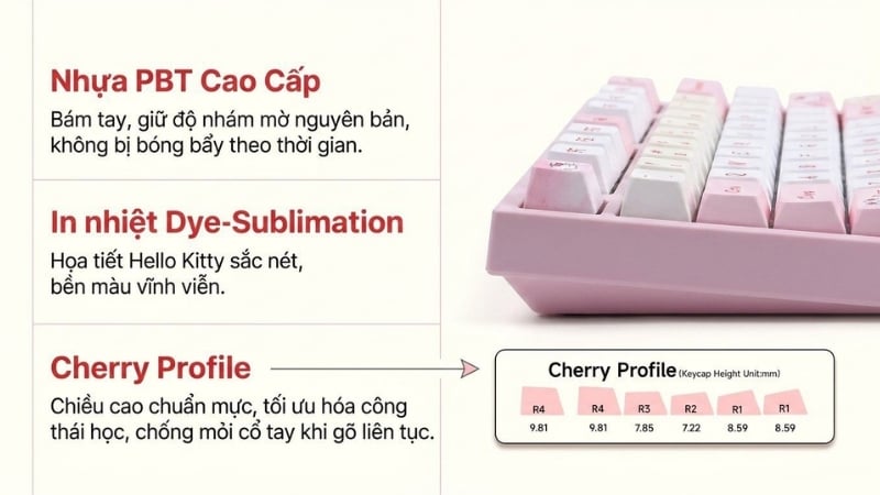 Bàn phím cơ không dây AKKO 5108 V5 3 Mode Hello Kitty có keycap PBT Dye-subbed