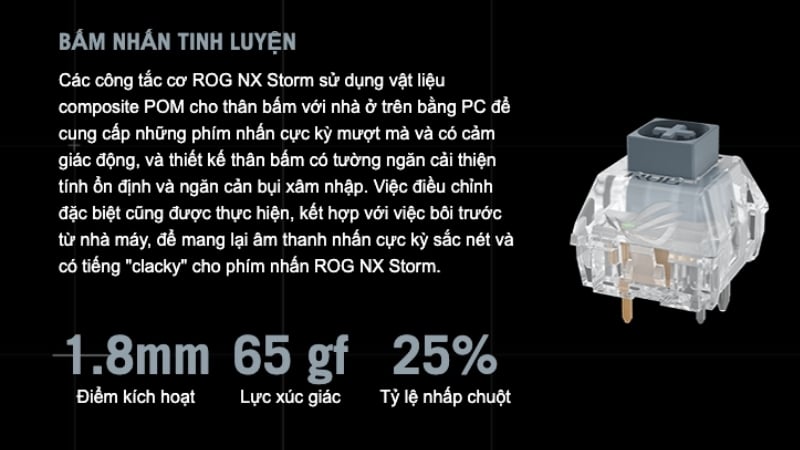 Bàn phím gaming ASUS XA14 ROG STRIX SCOPE II X NX Storm có switch gõ thoải mái