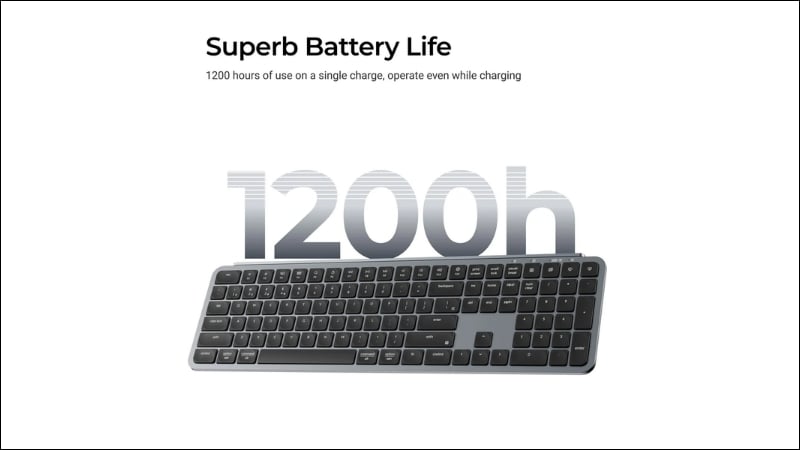 Bàn phím Keychron B6P-K9 Deep Black có thời lượng pin dài cho làm việc liên tục