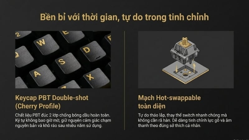 Bàn phím AKKO 5087 V3 Black&Gold Akko Piano Pro có keycap PBT Dye-Sub