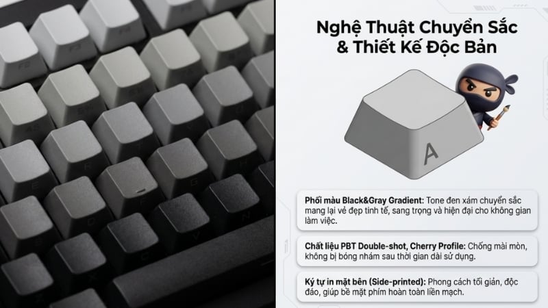 Bàn phím AKKO 5087 V3 Black&Gray Gradient Botany có keycap PBT Dye-Sub bền đẹp