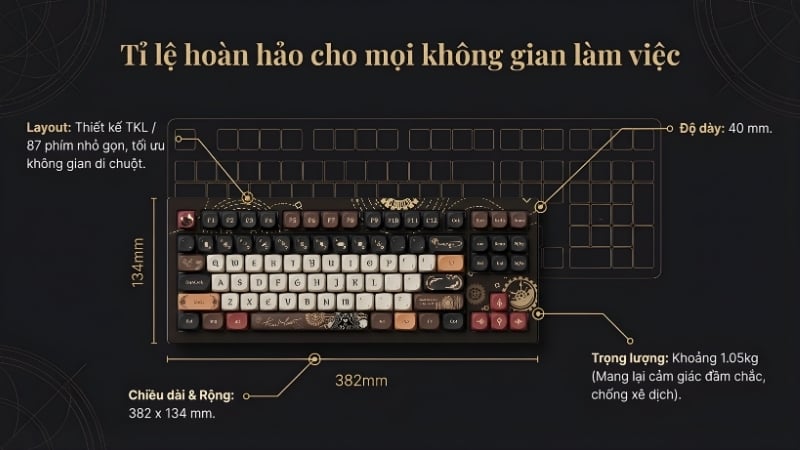 Bàn phím AKKO 5087 V3 Lord of Mysteries có thiết kế TKL gọn gàng