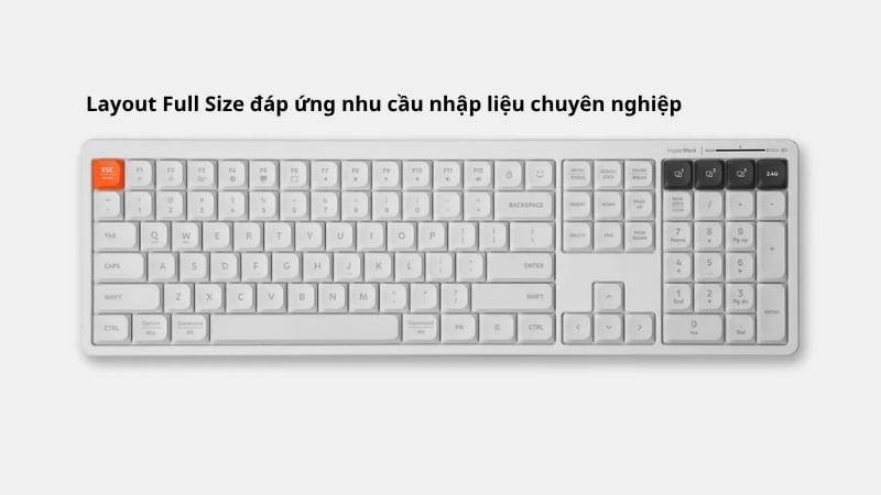 Bàn phím không dây HyperWork SilentKey TS01 Trắng có layout Full Size