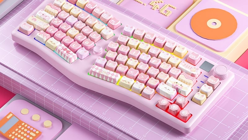 Bàn phím Leobog A75 TM A7503 có thiết kế Moon Cat hồng độc đáo