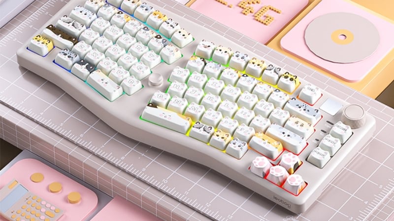 Bàn phím Leobog A75 TM A7504 có thiết kế Moon Cat trắng tinh tế