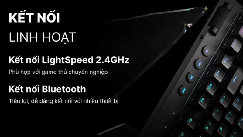 Bàn phím Logitech G Pro X TKL Light Speed Tactile Switch Black có các kết nối tiện lợi