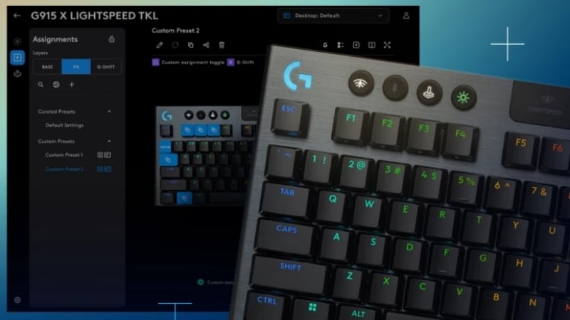 Bàn phím Logitech G915 X Lightspeed TKL Clicky Wireless Black có nút truy cập nhanh