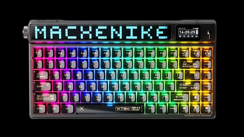 Machenike KT84-B84W Black Smart Screen Tri-Mode Gateron North Pole 2.0 Yellow switch