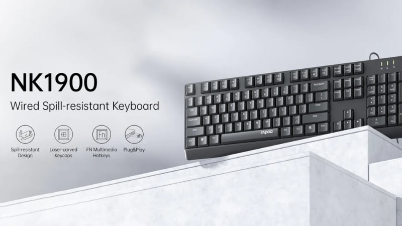 Bàn phím Rapoo NK1900 màu đen có thiết kế full-size thân thiện