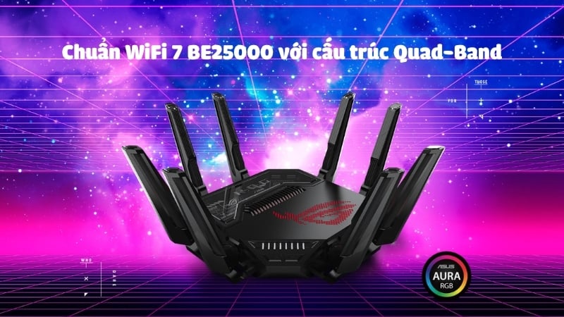 Bộ định tuyến WiFi 7 ASUS ROG Rapture GT-BE98 có chuẩn WiFi 7 BE25000