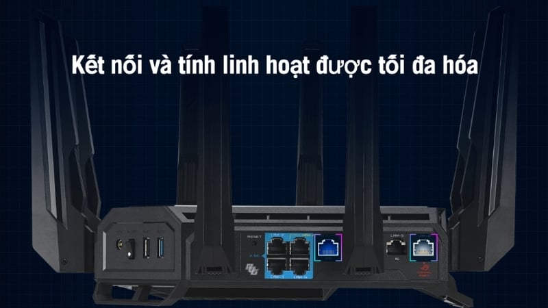 Bộ định tuyến WiFi 7 ASUS ROG Rapture GT-BE98 có hệ thống cổng mạng Multi-Gig