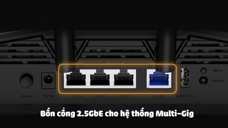 Bộ định tuyến WiFi 7 ASUS TUF GAMING BE6500 có bốn cổng 2.5GbE