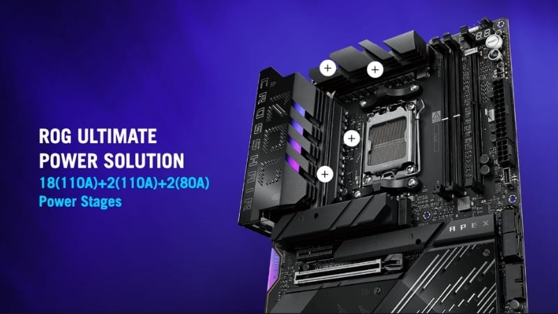 Bo mạch chủ ASUS ROG CROSSHAIR X870E APEX có VRM 18+2+2 pha