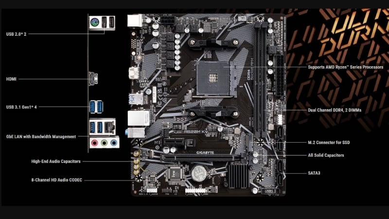 Bo Mạch Chủ Gigabyte A520M-K V2 tương thích Ryzen đa thế hệ