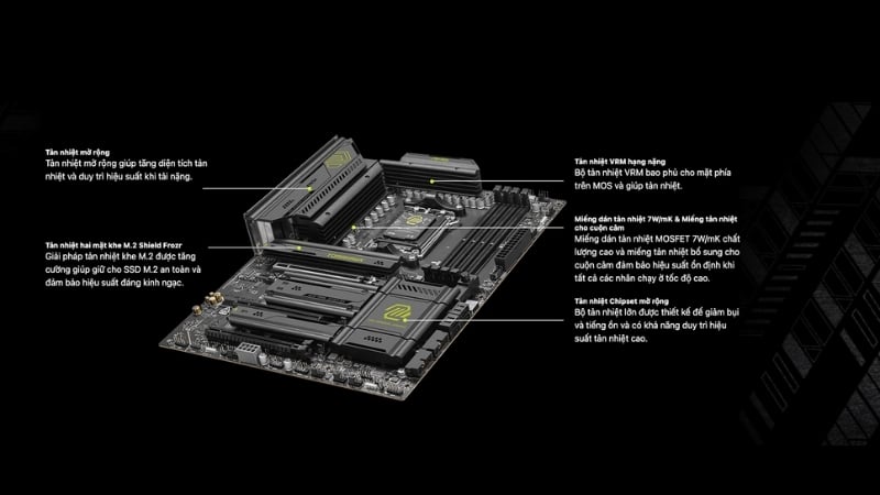 Bo mạch chủ MSI MAG X870E TOMAHAWK WIFI có hệ thống tản nhiệt và Frozr Guard bảo vệ