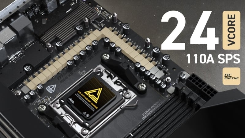 Bo mạch chủ MSI MEG X870E GODLIKE MAX (DDR5) có cấu trúc cấp điện 24+2+1