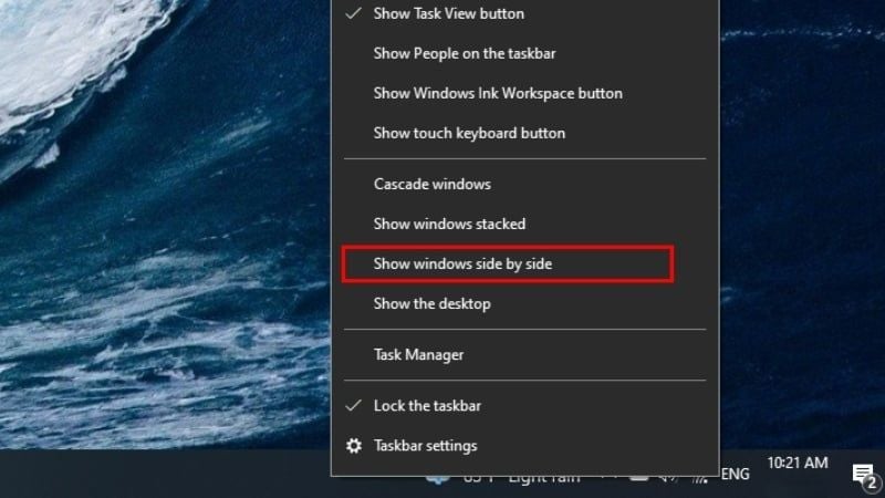 Chọn Show windows side by side