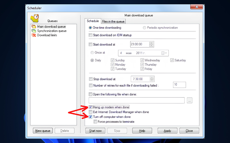 Chức năng hẹn giờ tắt máy sau khi tải xong file của IDM