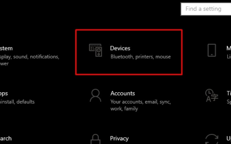 Trong Settings, chọn mục Devices