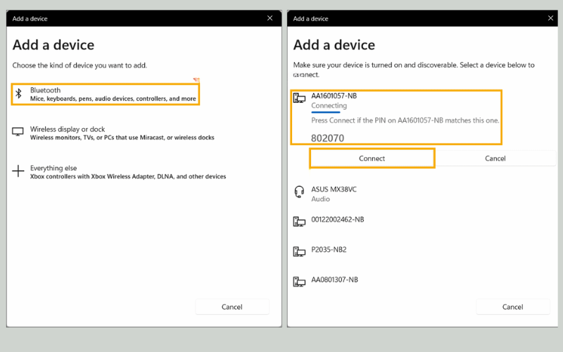 Nhập mã pin và nhấn Connect&nbsp;nếu Windows yêu cầu