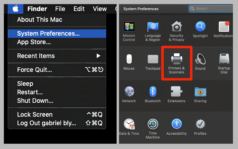 Mở System Settings > Printers & Scanners