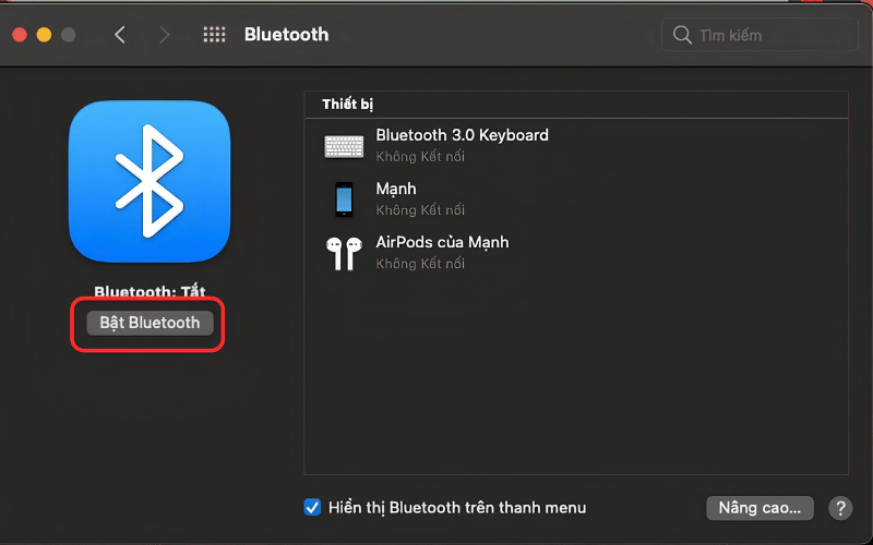 Bật Bluetooth trên MacBook và máy in