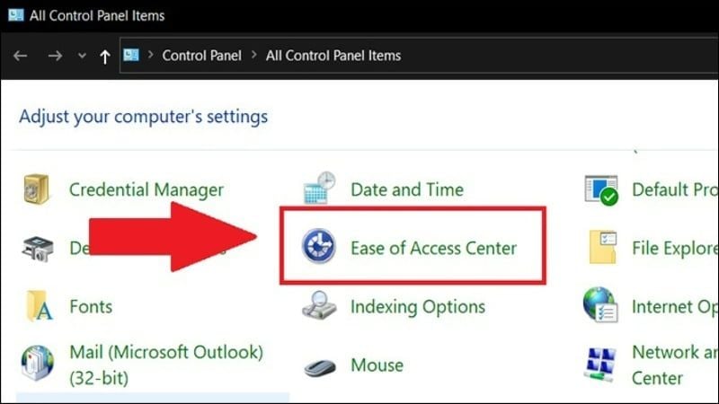 Click chọn Ease of Access Center