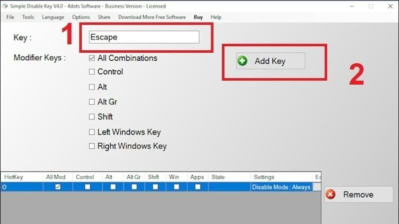 Click chọn Add Key