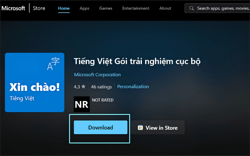 Nếu không thấy Vietnamese trong danh sách, thử cài trong Microsoft Store