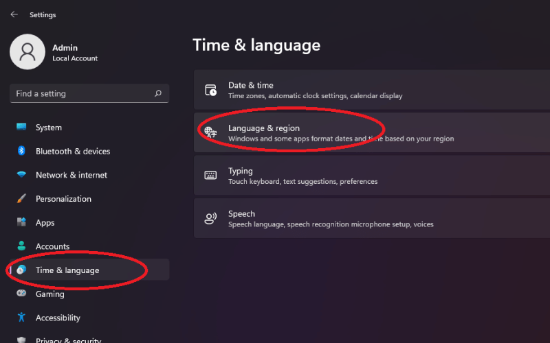 Nhấn chọn Language & region
