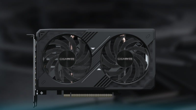 GeForce RTX 5050 Windforce OC 8GB có hệ thống làm mát Windforce với hai quạt tản nhiệt