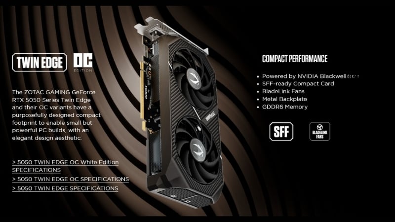 Card màn hình Zotac GEFORCE RTX 5050 TWIN EDGE OC 8GB GDDR6 có tản nhiệt Twin Edge