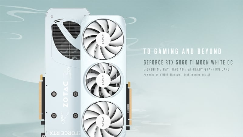 Card màn hình Zotac GeForce RTX 5060 Ti 8GB Moon White OC có thiết kế MOON WHITE
