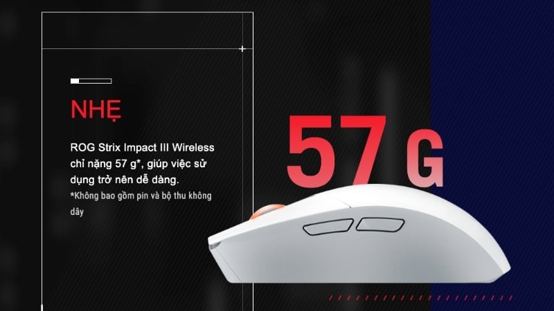 Chuột ASUS ROG Strix Impact III Wireless White có thiết kế siêu nhẹ 57g