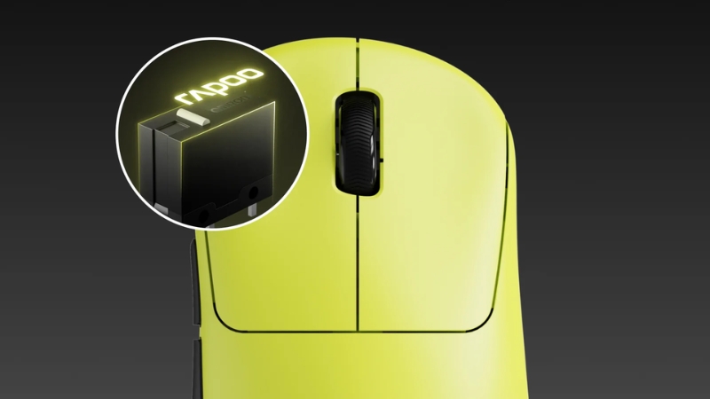 Chuột gaming Rapoo không dây VT3S MAX 8K Yellow có hiệu năng cảm biến và switch bền bỉ