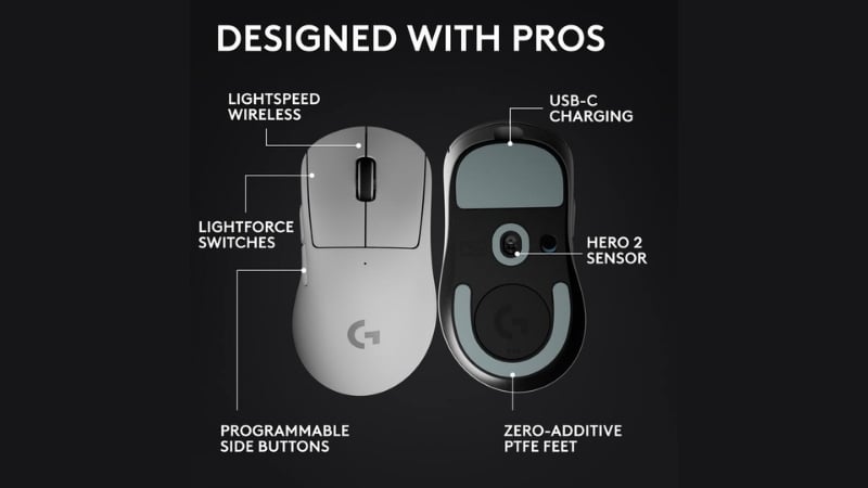 Chuột Logitech G Pro X Superlight 2 Dex Wireless White được trang bị Feet PTFE  nhạy