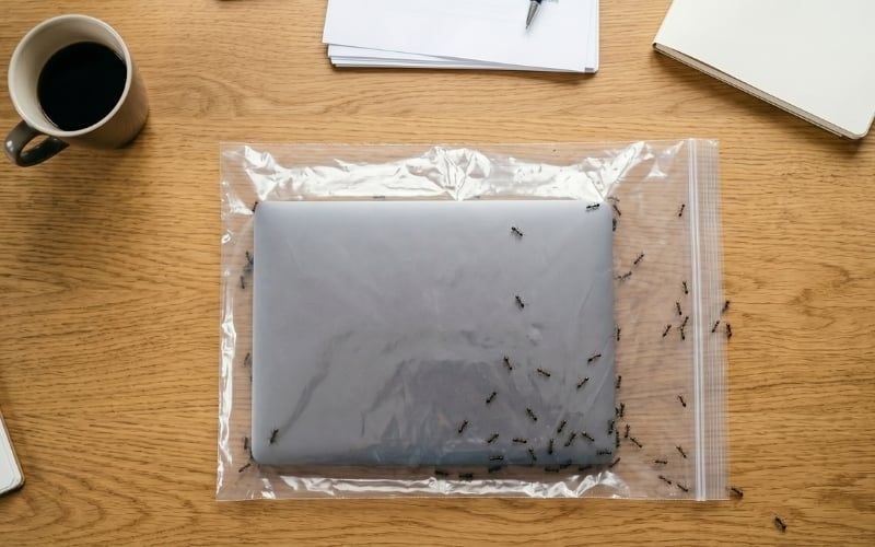Đặt laptop vào túi zip kín và chờ kiến bò ra