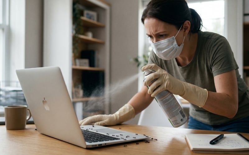 Không xịt thuốc diệt côn trùng trực tiếp vào laptop