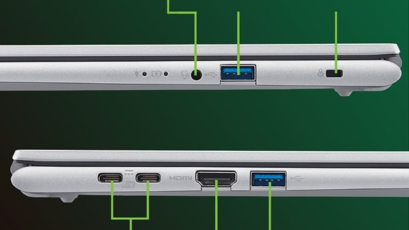 Laptop Acer Aspire Go 15 AI AG15 72P 54GY có đầy đủ các cổng kết nối