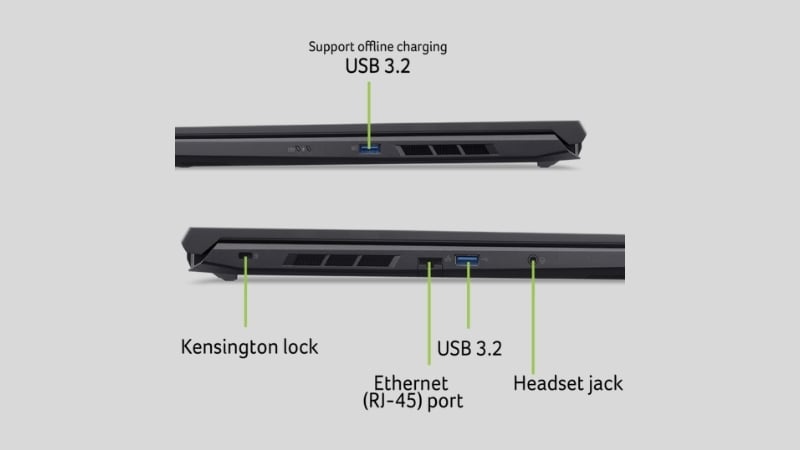 Laptop Acer Nitro ProPanel ANV16-72-71T9 có hệ thống kết nối thiết bị đầy đủ